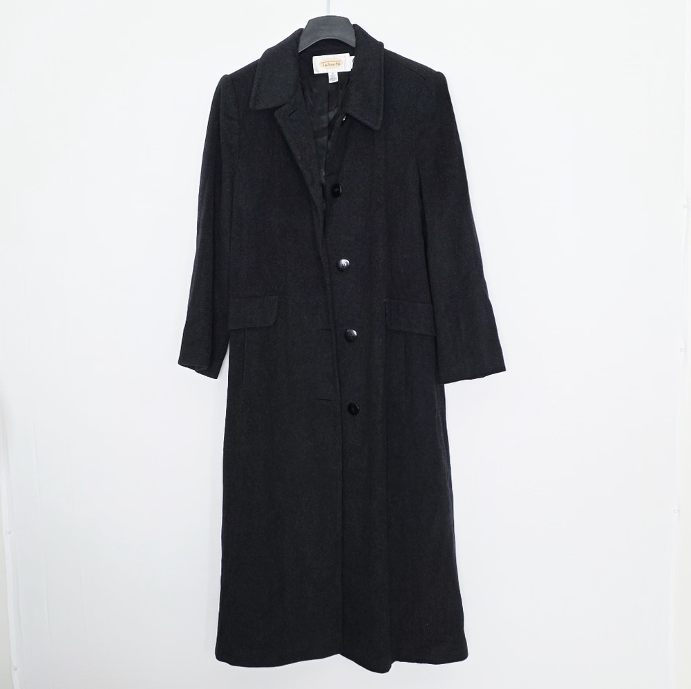 Talbots Wool Cashmere Blend Dark Grey Elegant Maxi Overcoat Women's Size 10